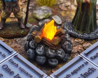 Miniature 1" Campfire with Flickering LED light flame for Tabletop Games Dungeons and Dragons D&D