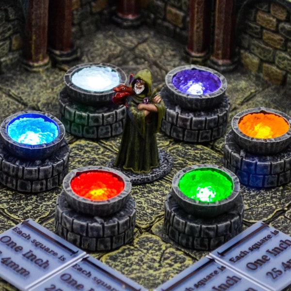 Braciere elementale in miniatura da 1" con luce LED tremolante per Dungeons and Dragons
