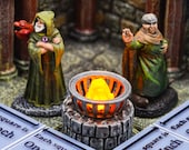 Tiny 28mm iron brazier on stone base with Flickering LED flame for Dungeons and Dragons