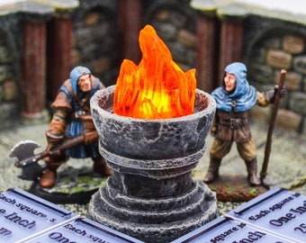 Distressed "stone" brazier, medium, with swappable flickering flame for Dungeons and Dragons