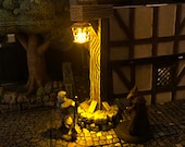 Wooden Lamp Post / Lantern Post on Stone Base for Dungeons and Dragons