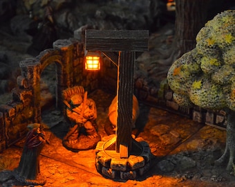 Wooden Lamp Post / Lantern Post on Stone Base for Dungeons and Dragons