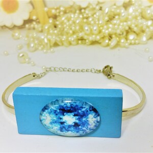 Wood Bracelet, Wooden Bracelet, Rectangle Bracelet, Blue Bracelet, Retro Bracelet, 5th Anniversary, Fashion Bracelet, Statement Bracelet