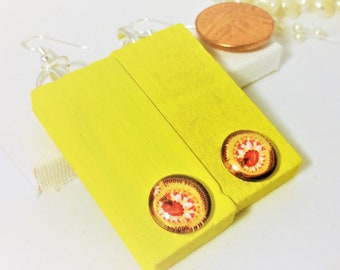 Wooden Earrings, Rectangle Earrings, Yellow Earrings, Retro Earrings, Recycled Earrings, Summer Earrings, Hippie Earrings, Unique,