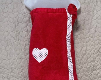 Red towel wrap with love heart design