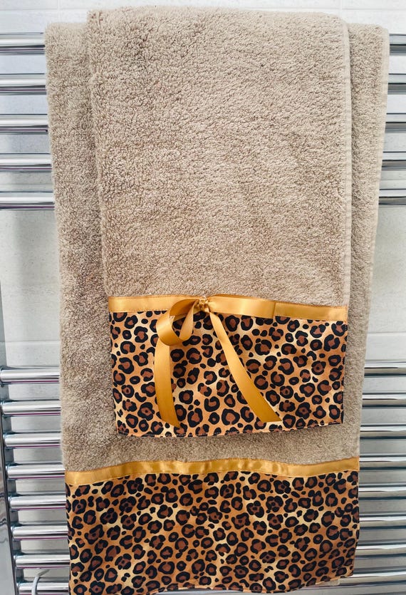 Decorative Beige stone Brown Leopard Print Bath and Hand Towel Set Etsy UK