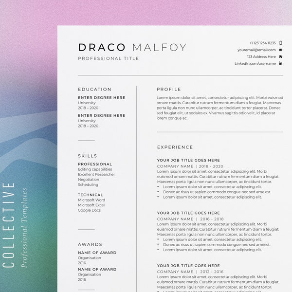 Apple Pages Modern Resume Template | CV Template | Cover Letter | References | Easy | Editable | Professional | Minimalist | Clean Design