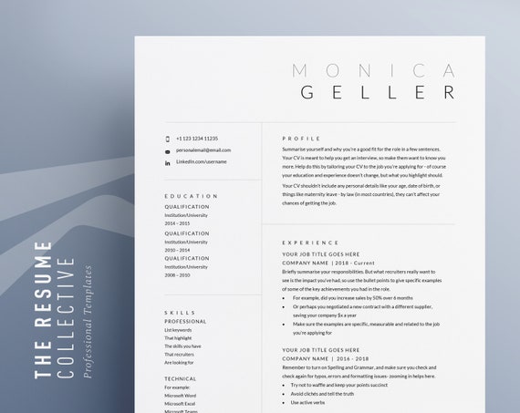 Modern Resume Template Bundle Cv Template Cover Letter Etsy