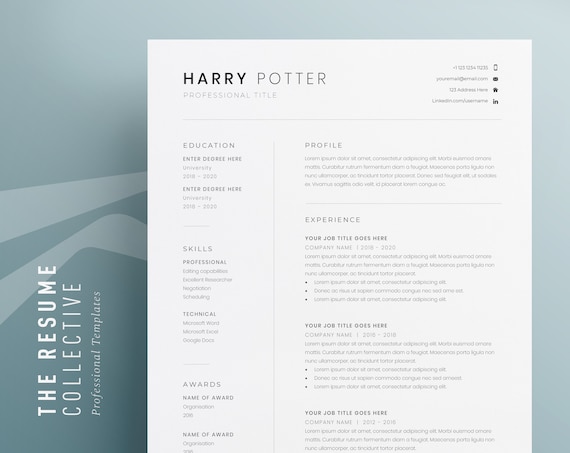 Modern Resume Template Cv Template Cover Letter Etsy