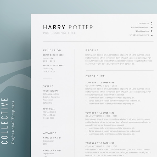 Modern Resume Template | CV Template | Cover Letter | References | Easy | Editable | Professional | Minimalist | Clean Design | 2020