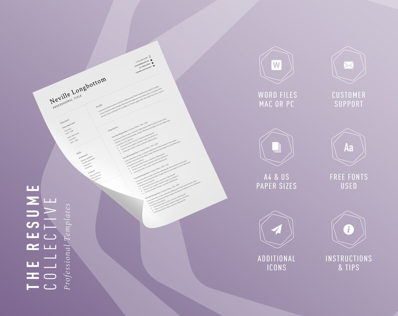 Modèle de cv moderne fr Modèle DE CV Lettre de couverture  Etsy France