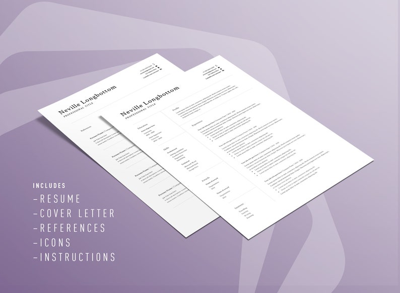 Modèle de cv moderne fr Modèle DE CV Lettre de couverture  Etsy France