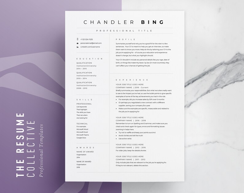 Modern Resume Template CV Template Cover Letter - Etsy UK