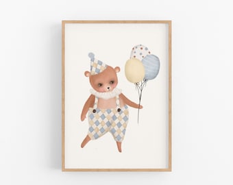 Arte de parede para imprimir, arte de parede para quarto de bebê, animais de circo, decoração para quarto de bebê