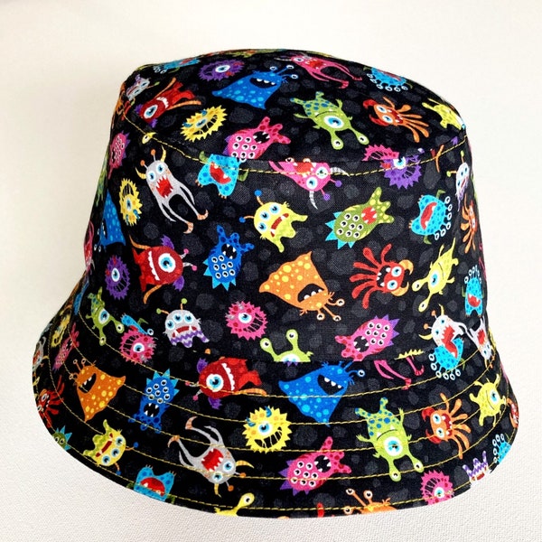 Children's Aliens Bucket Hat, Unisex Space Monsters Beach Hat, Girls Sun Hat, Infants Summer Hat, Toddlers Handmade Pool Hat