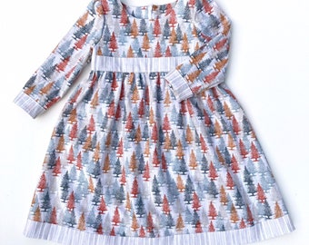 Thanksgiving Dress for Kids, Kindergarten Fall Outfit, Forest Theme, Fall Colors Long Sleeved Holiday Dress