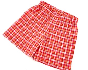 Toddler Plaid Shorts, Pink and Orange Seersucker Children's Shorts, Unisex Summer Shorts