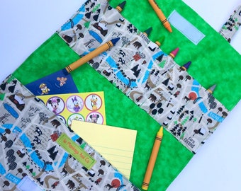 Toddler Camper Crayon Kit, Crayon Tote, Camping Theme Kids Art, Wilderness Print, Kids Birthday Gift, Birthday Favors