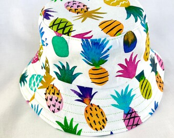 Tropical Pineapples Bucket Hat, Kids Summer Beach Hat, Girls Sun Hat, Infant Toddler Cap