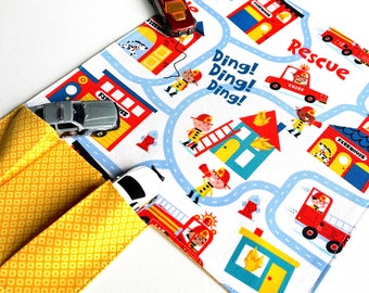 Fire Station Toy Car Mat, Roll-up Car Tote, Travel Car Carrier, Firefighters Car Wallet, Party Favors