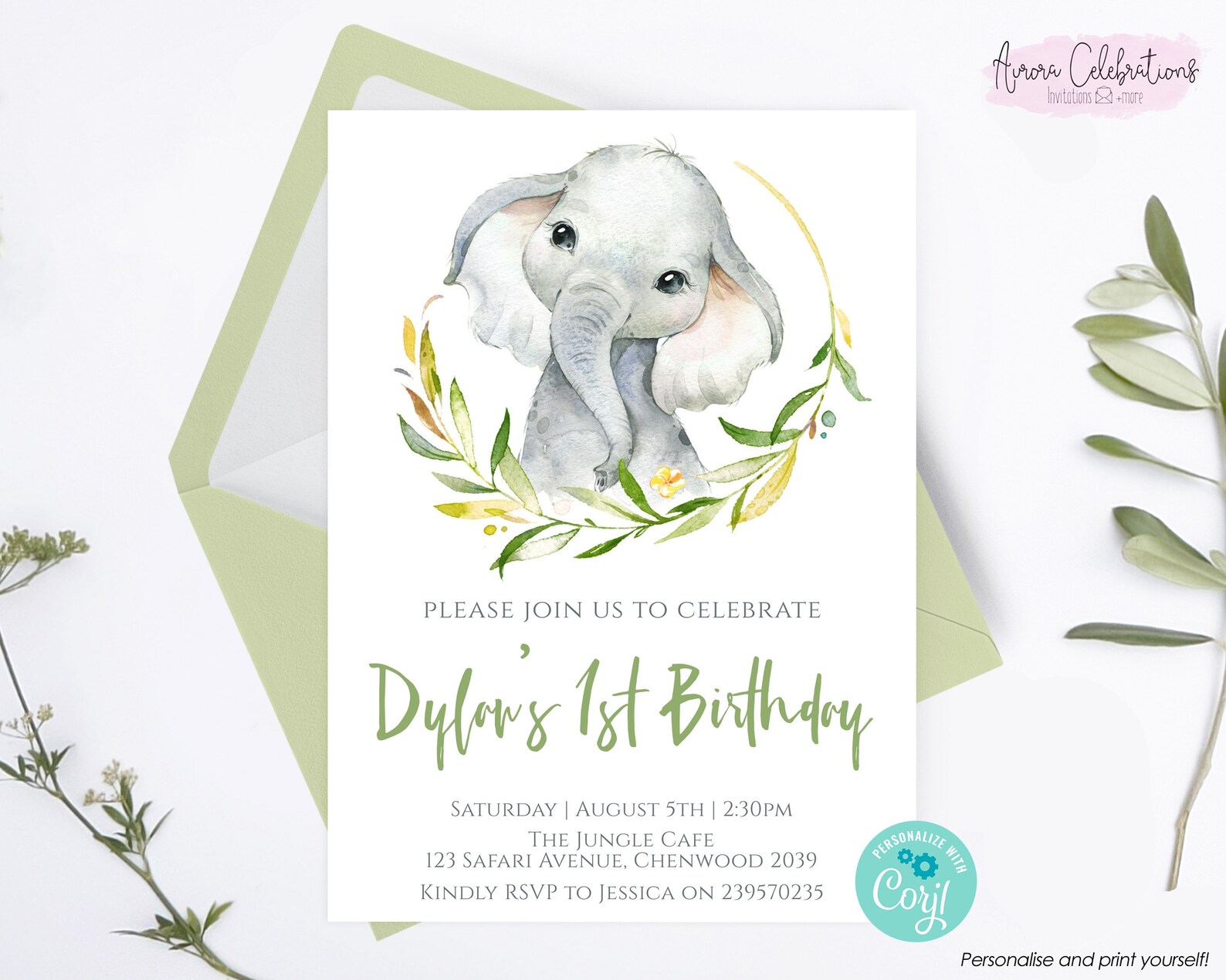 Elephant Birthday Invitation Elephant Party Invite Elephant Etsy