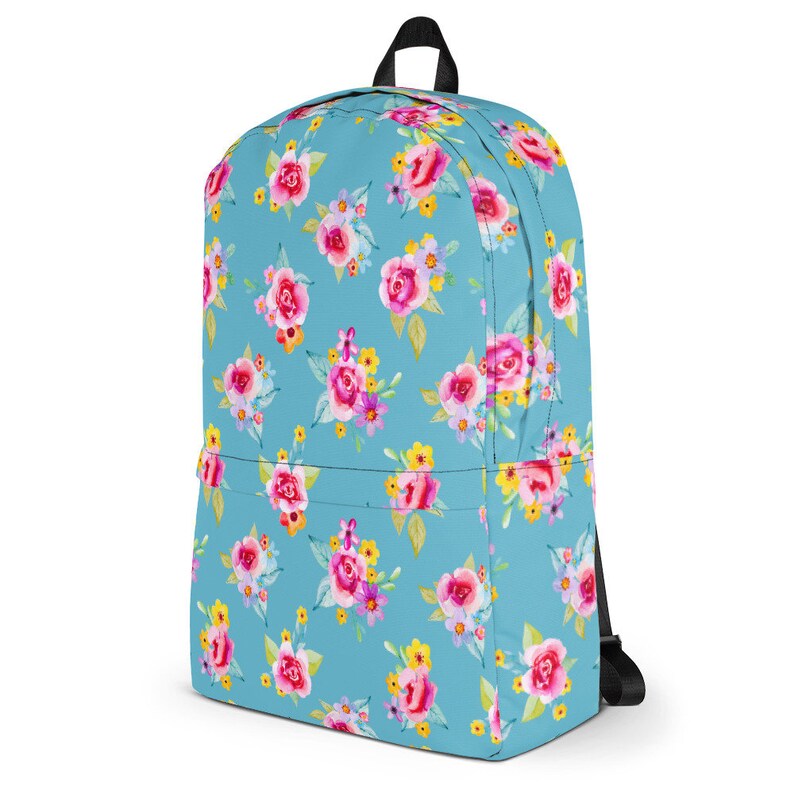 Teal Floral Waterproof Laptop Backpack~Watercolor Floral Backpack~Feminie Rucksack~Pretty Rose Backpack~Backpacks for Kids~Floral School Bag
