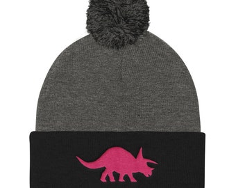 Pom Pom Dinosaur Knit Cap~Board Game Triceratops Winter Hat~Gamer Accessories