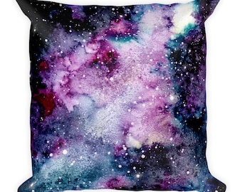 Galaxy Throw Pillow~Hand Painted Watercolor Space Accent Pillow~Cosmic Home Decor