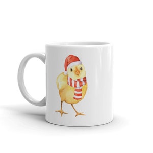 Christmas Chick Ceramic Mug~Watercolor Baby Chicken Coffee or Tea Cup~Gift for Chicken Lady