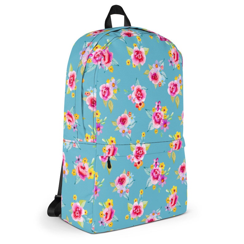 Teal Floral Waterproof Laptop Backpack~Watercolor Floral Backpack~Feminie Rucksack~Pretty Rose Backpack~Backpacks for Kids~Floral School Bag