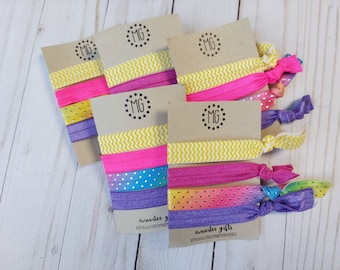 Rainbow Hair Ties~Fantasy Festival Bracelet~Colorful Pride Hairbands~Pink and Purple Festival Bands~Elastic No Metal Bands