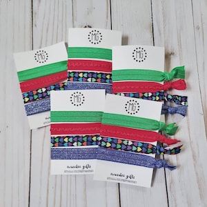 Primary Rainbow Hearts Hair Ties~Fantasy Festival Bracelet~Pride Hairbands~Blue and Green Festival Bands~Elastic No Metal Bands