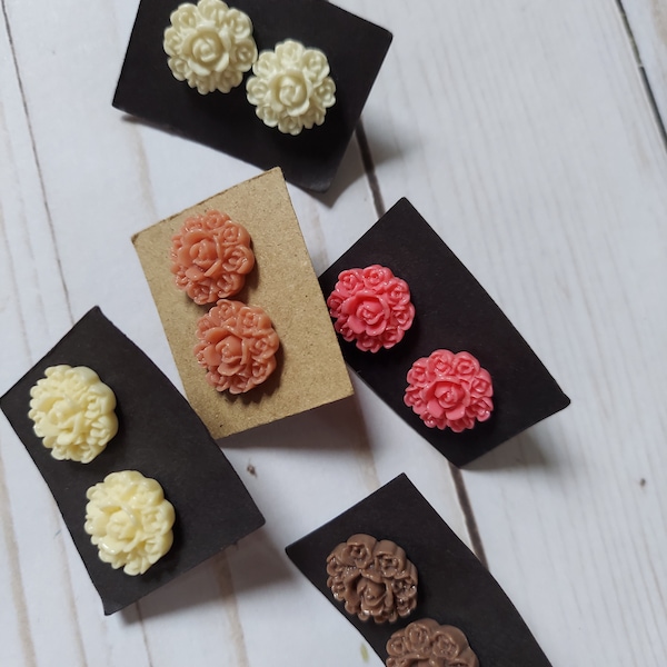 Flower Earrings with Surgical Steel Posts~Resin Flower Studs~Colorful Flower Earrings~Mother's Day Gift