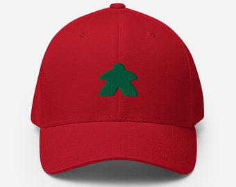 Green Meeple Flexfit 6277 Structured Twill Cap in Various Colors~Board Game Enthusiast Baseball Cap~Red Meeple Accessories