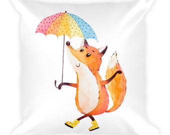 Dancing Fox with Umbrella Kids Room Accent Pillow