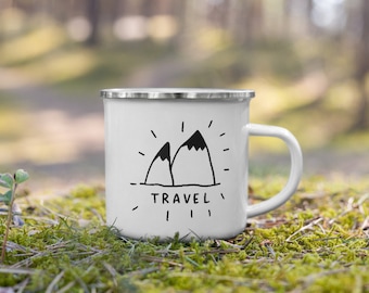 Travel LOVE Enamel Camping Mug~Lightweight Coffee Cup~Gift for Camping Friend