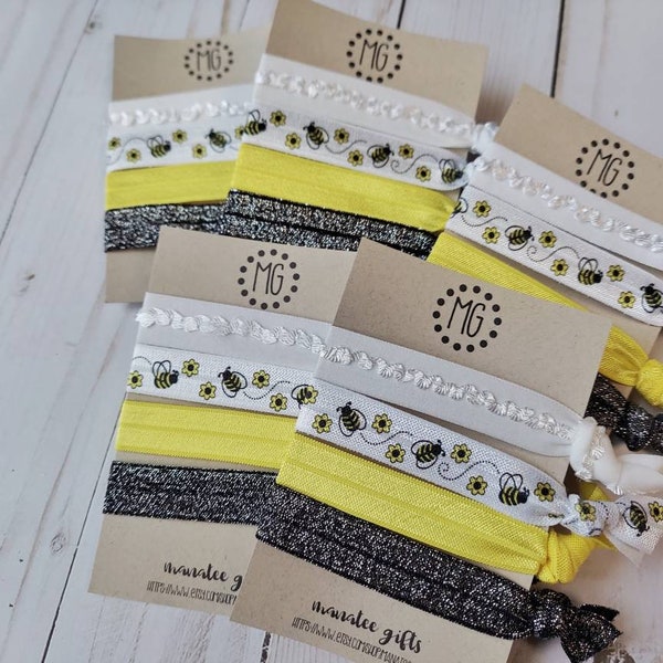 Bumblebee Hair Ties~Yellow and Black Bracelet~Bee Festival Bracelet~Elastic No Metal Hair Ties~Honey Bee Party Favor~Bee Gifts