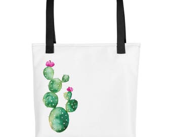 Watercolor Cactus Cloth Book Bag~Boho Succulent Accessories~Gardener Tote Gift