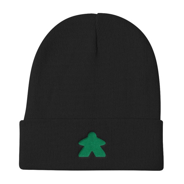 Green Meeple on a Knit Winter Cap~Gift Hat for the Modern Board Gamer