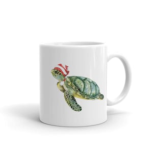 Weihnachten Meeresschildkröte Keramikbecher ~ Aquarell Tiere Kaffee- und Teetassen ~ Schildkröte Geschenke