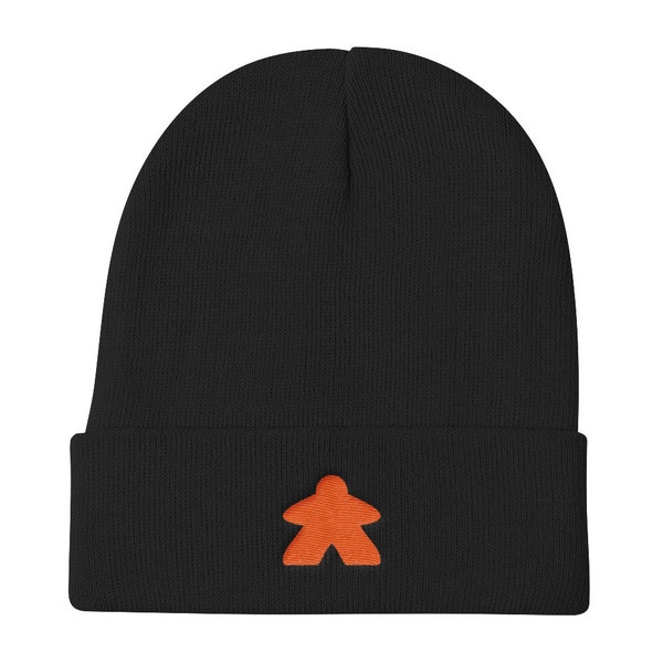 Oranje geborduurd Meeple Knit Cap ~ moderne Euro Gamer accessoires