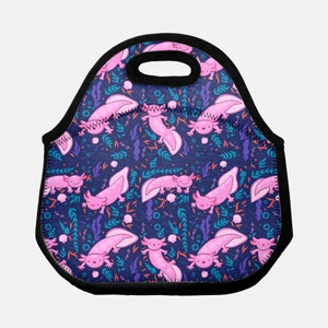 Pink Axolotl Lunch Tote~Soft Sided Kawaii animal Lunch Bag~Personalized Lunch Pouch