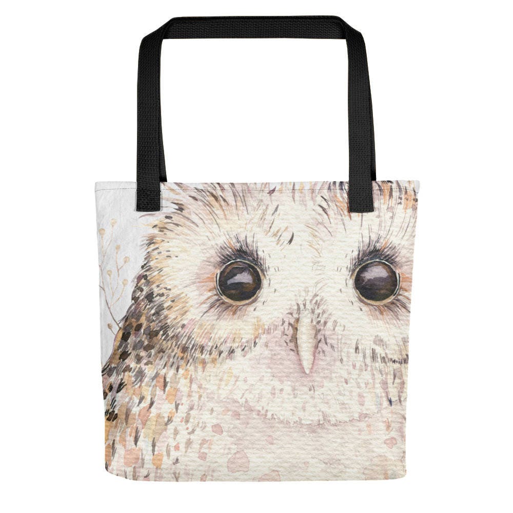 Watercolor Owl Large Cloth Bag~Single Pocket Open Shoulder Tote~Watercolor Animals Baby Diaper Bag