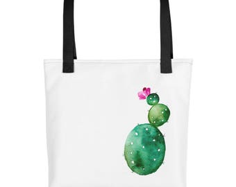 Watercolor Cactus Cloth Tote~Succulent Waterproof Day Bag~Gift for Green Thumb