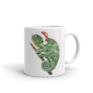 Christmas Chameleon Ceramic Mug~Watercolor Pets Coffee or Tea Cup~Chameleon Gift