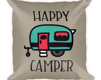 Tan Happy Camper Accent Pillow~Camp Life Decor