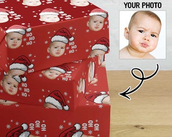 Personalized Face Christmas Wrapping Paper, Custom Photo Gift Wrap