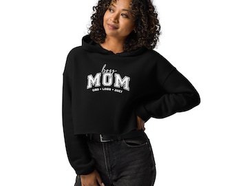 Personalized Boy Mom Crop Hoodie, Mother's Day Gift