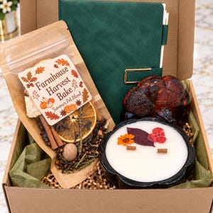 Fall Farmhouse Simmer Pot Kit Gift Box for Her, Autumn Gift Set, Farmhouse Cozy Journal Gift, Housewarming Potpourri Gift Cottagecore Candle