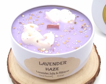 Lavender Haze Relaxation Essential Oil Soy Candle, Lily & Hibiscus Sparkle Wood Wick Candle, Odor Eliminate,  Aromatherapy Gift for Her